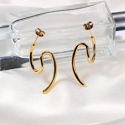 1 Pair Classical Simple Style S Shape Plating Three-dimensional Stainless Steel 18k Gold Plated Ear Studs