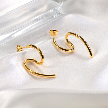 1 Pair Classical Simple Style S Shape Plating Three-dimensional Stainless Steel 18k Gold Plated Ear Studs