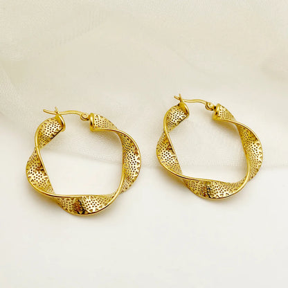 1 Pair Classical Simple Style Waves Plating Stainless Steel Gold Plated Hoop Earrings