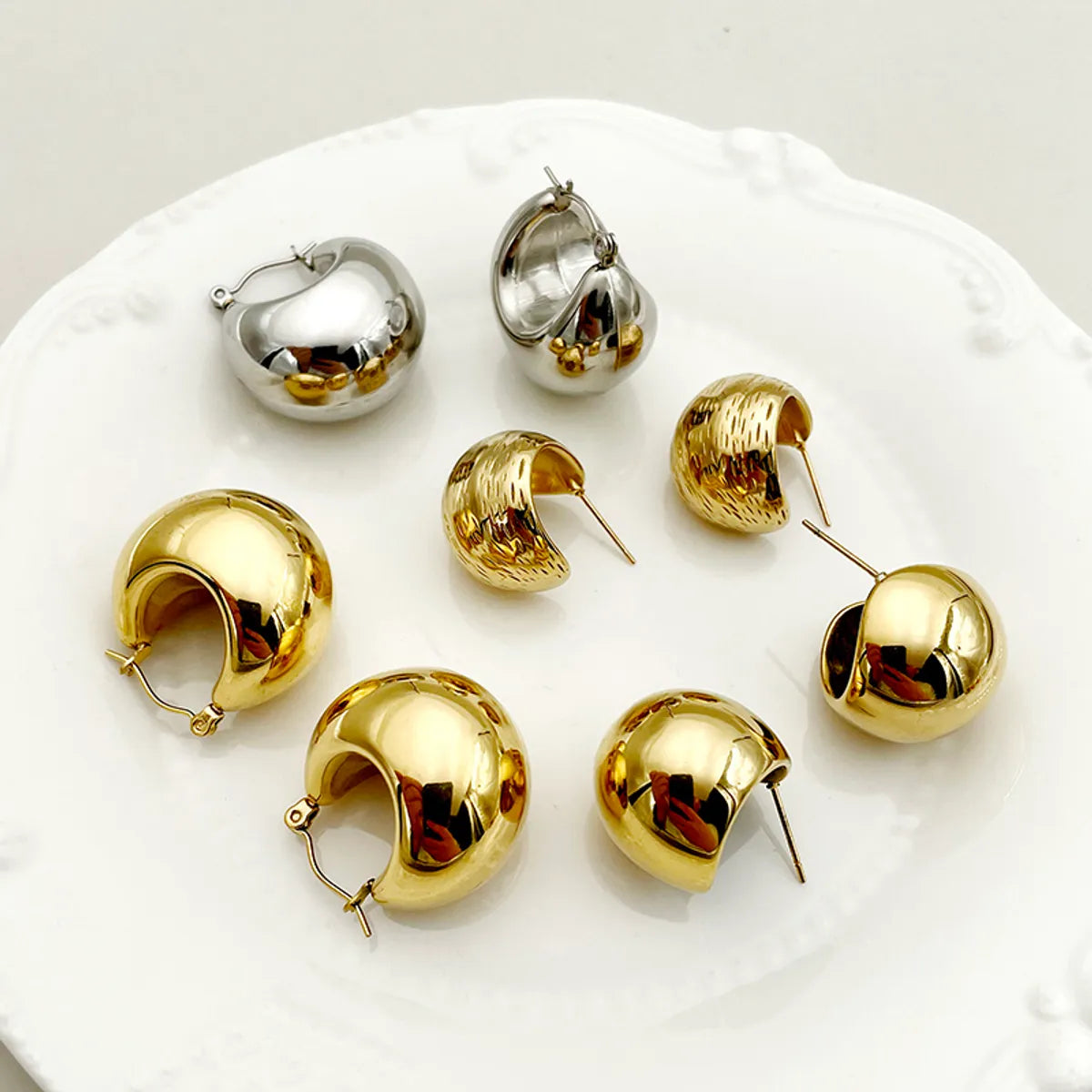 1 Pair Classical Solid Color Plating 304 Stainless Steel 14K Gold Plated Ear Studs