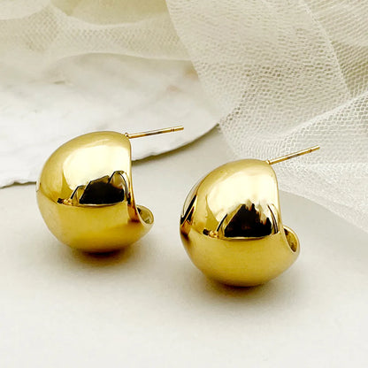 1 Pair Classical Solid Color Plating 304 Stainless Steel 14K Gold Plated Ear Studs