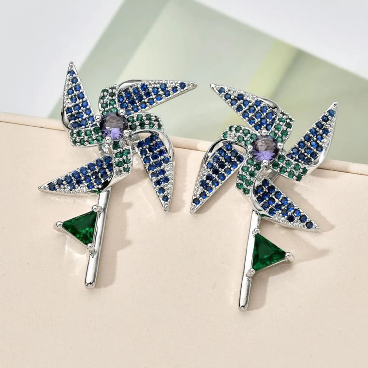 1 Pair Classical Tropical Windmill Polishing Plating Inlay Copper Zircon 18K Gold Plated Ear Studs