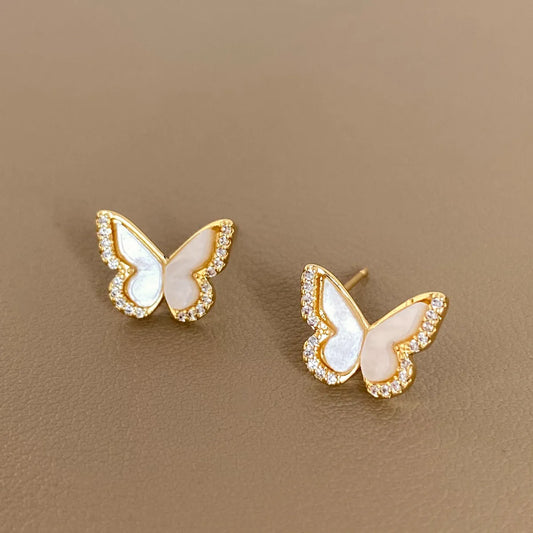 1 Pair Commute Butterfly Plating Inlay Copper Artificial Gemstones Gold Plated Ear Studs