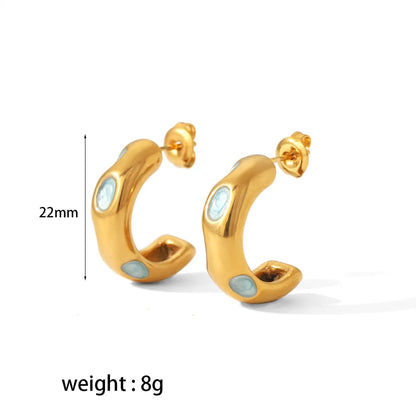 1 Pair Commute C Shape Epoxy Plating 304 Stainless Steel 18K Gold Plated Earrings