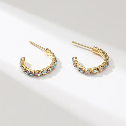 1 Pair Commute C Shape Inlay Alloy Rhinestones Earrings