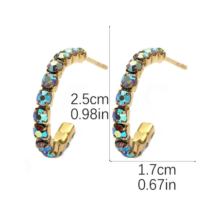 1 Pair Commute C Shape Inlay Alloy Rhinestones Earrings