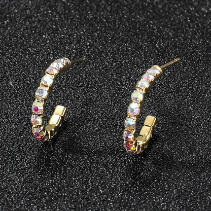 1 Pair Commute C Shape Inlay Alloy Rhinestones Earrings