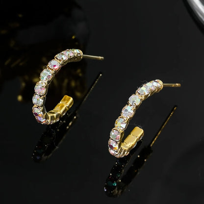 1 Pair Commute C Shape Inlay Alloy Rhinestones Earrings