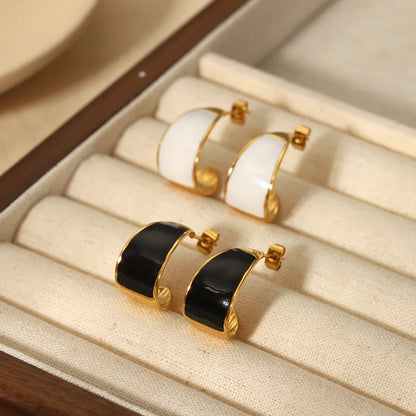 1 Pair Commute C Shape Polishing Plating Stainless Steel 18k Gold Plated Ear Studs