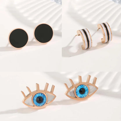 1 Pair Commute Circle Eye Plating Stainless Steel Resin Rose Gold Plated Ear Studs