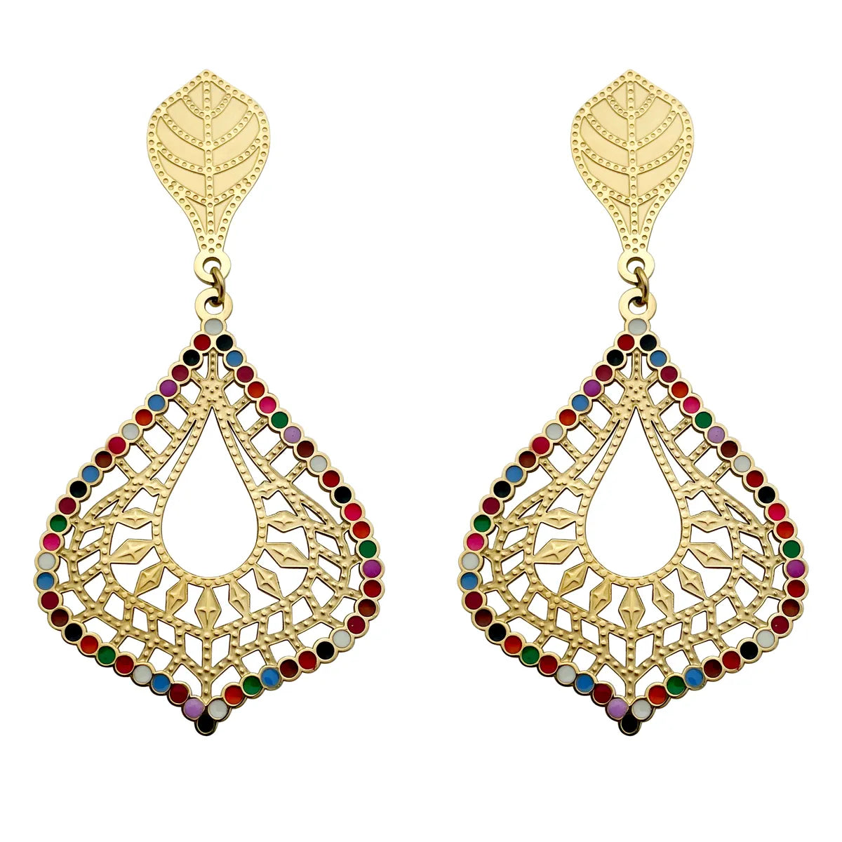 1 Pair Commute Color Block Plating Stainless Steel Gold Plated Drop Earrings