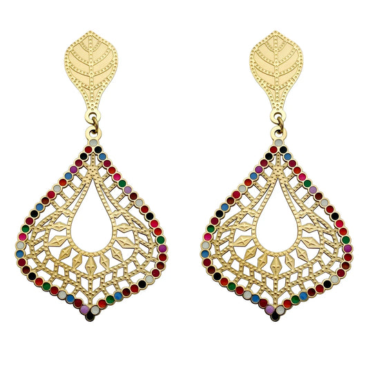 1 Pair Commute Color Block Plating Stainless Steel Gold Plated Drop Earrings