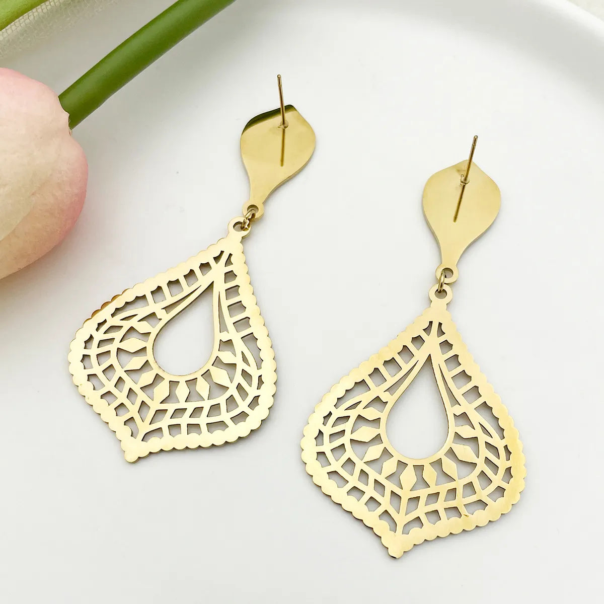 1 Pair Commute Color Block Plating Stainless Steel Gold Plated Drop Earrings