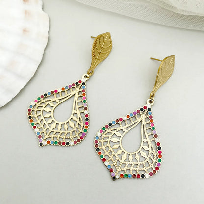 1 Pair Commute Color Block Plating Stainless Steel Gold Plated Drop Earrings