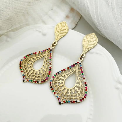 1 Pair Commute Color Block Plating Stainless Steel Gold Plated Drop Earrings