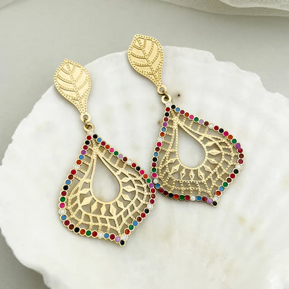 1 Pair Commute Color Block Plating Stainless Steel Gold Plated Drop Earrings