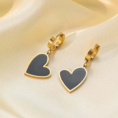 1 Pair Commute Heart Shape Epoxy Plating Inlay Titanium Steel Shell 18k Gold Plated Drop Earrings