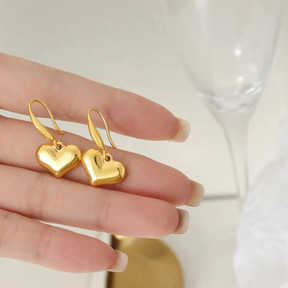 1 Pair Commute Heart Shape Plating 304 Stainless Steel 18K Gold Plated Drop Earrings