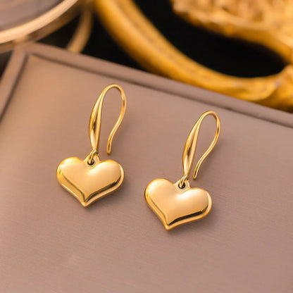 1 Pair Commute Heart Shape Plating 304 Stainless Steel 18K Gold Plated Drop Earrings