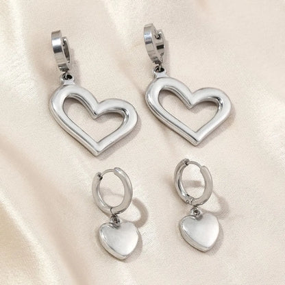 1 Pair Commute Heart Shape Polishing Plating Stainless Steel 18k Gold Plated Drop Earrings Earrings