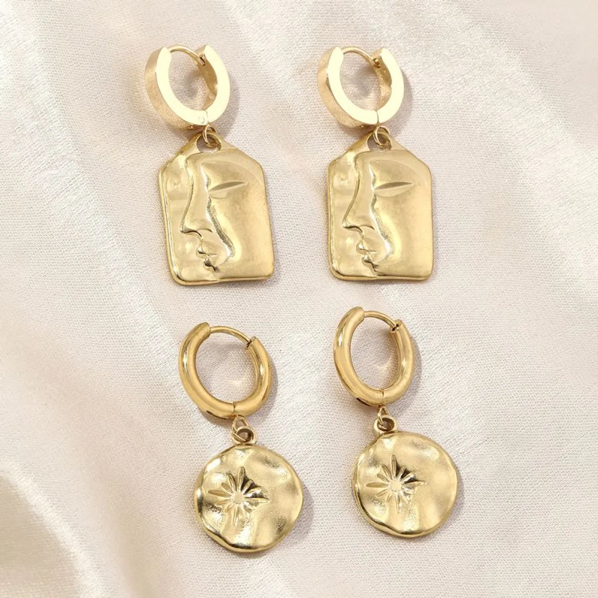 1 Pair Commute Human Face Sun Plating Stainless Steel 18k Gold Plated Drop Earrings