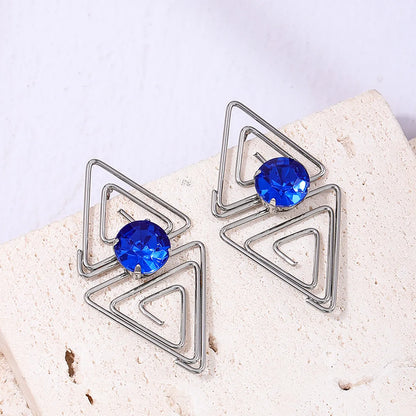 1 Pair Commute Korean Style Triangle Hollow Out Inlay Plastic Ferroalloy Rhinestones Ear Studs