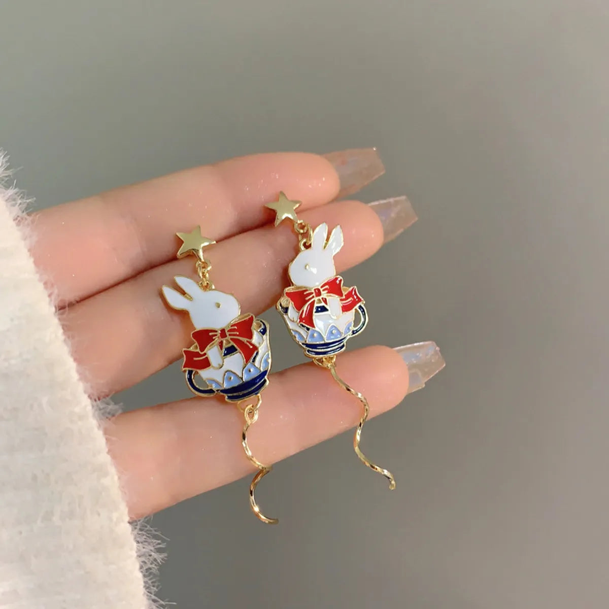 1 Pair Commute Rabbit Enamel Alloy Drop Earrings