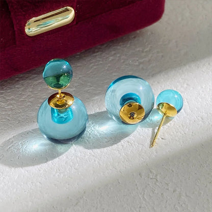 1 Pair Commute Round Inlay Copper Glass Bead 18K Gold Plated Ear Studs