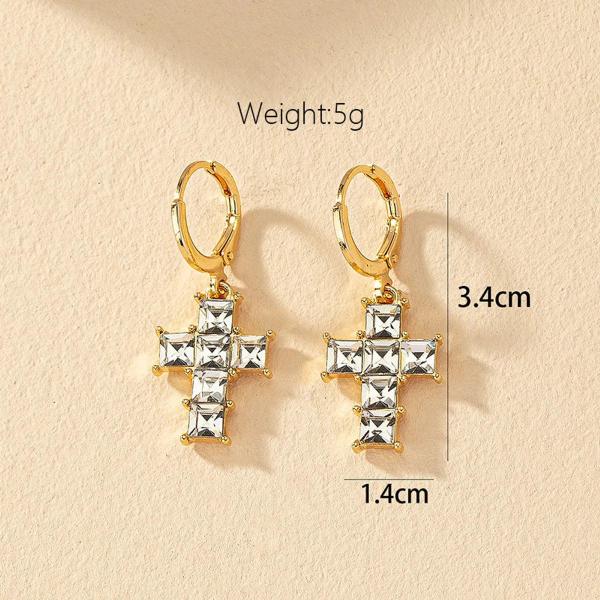 1 Pair Commute Shiny Cross Plating Inlay Alloy Zircon 14k Gold Plated Drop Earrings