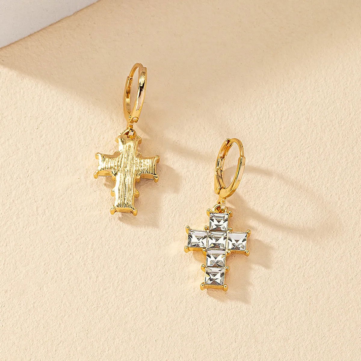 1 Pair Commute Shiny Cross Plating Inlay Alloy Zircon 14k Gold Plated Drop Earrings