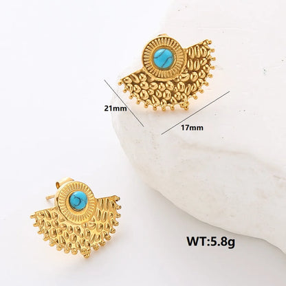 1 Pair Commute Solid Color Plating Inlay Stainless Steel Turquoise 24k Gold Plated Earrings Ear Studs