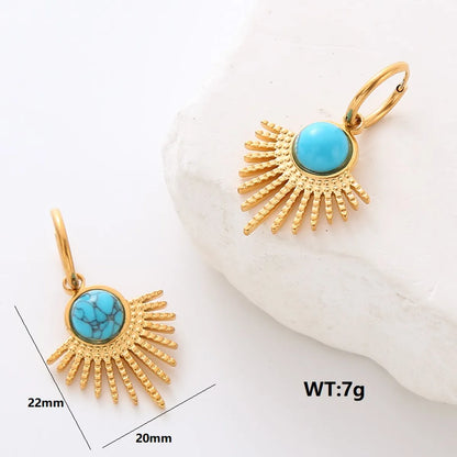 1 Pair Commute Solid Color Plating Inlay Stainless Steel Turquoise 24k Gold Plated Earrings Ear Studs