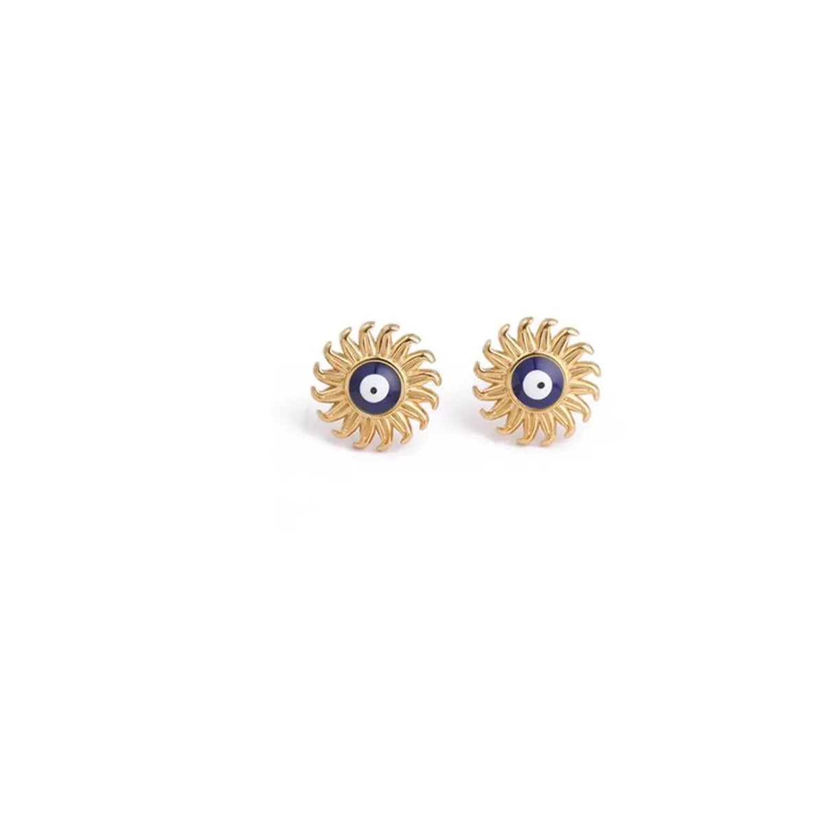 1 Pair Commute Sun Eye Enamel Plating Stainless Steel 18k Gold Plated Ear Studs