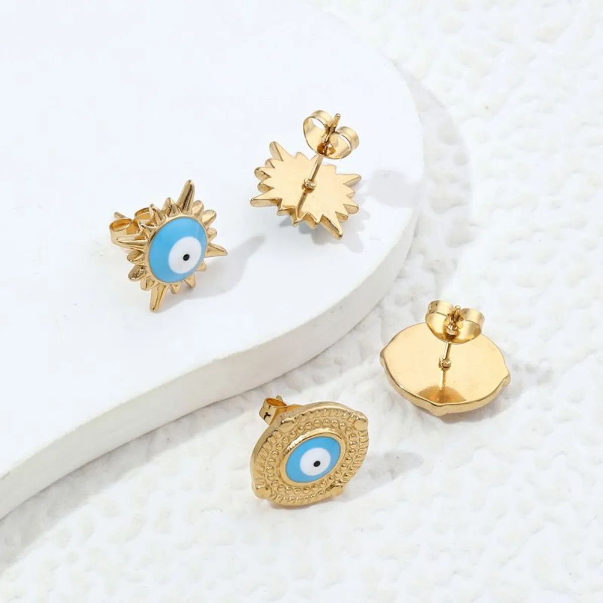 1 Pair Commute Sun Eye Enamel Plating Stainless Steel 18k Gold Plated Ear Studs