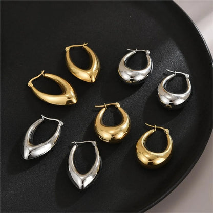 1 Pair Commute V Shape Oval Polishing Plating Stainless Steel 18k Gold Plated Earrings