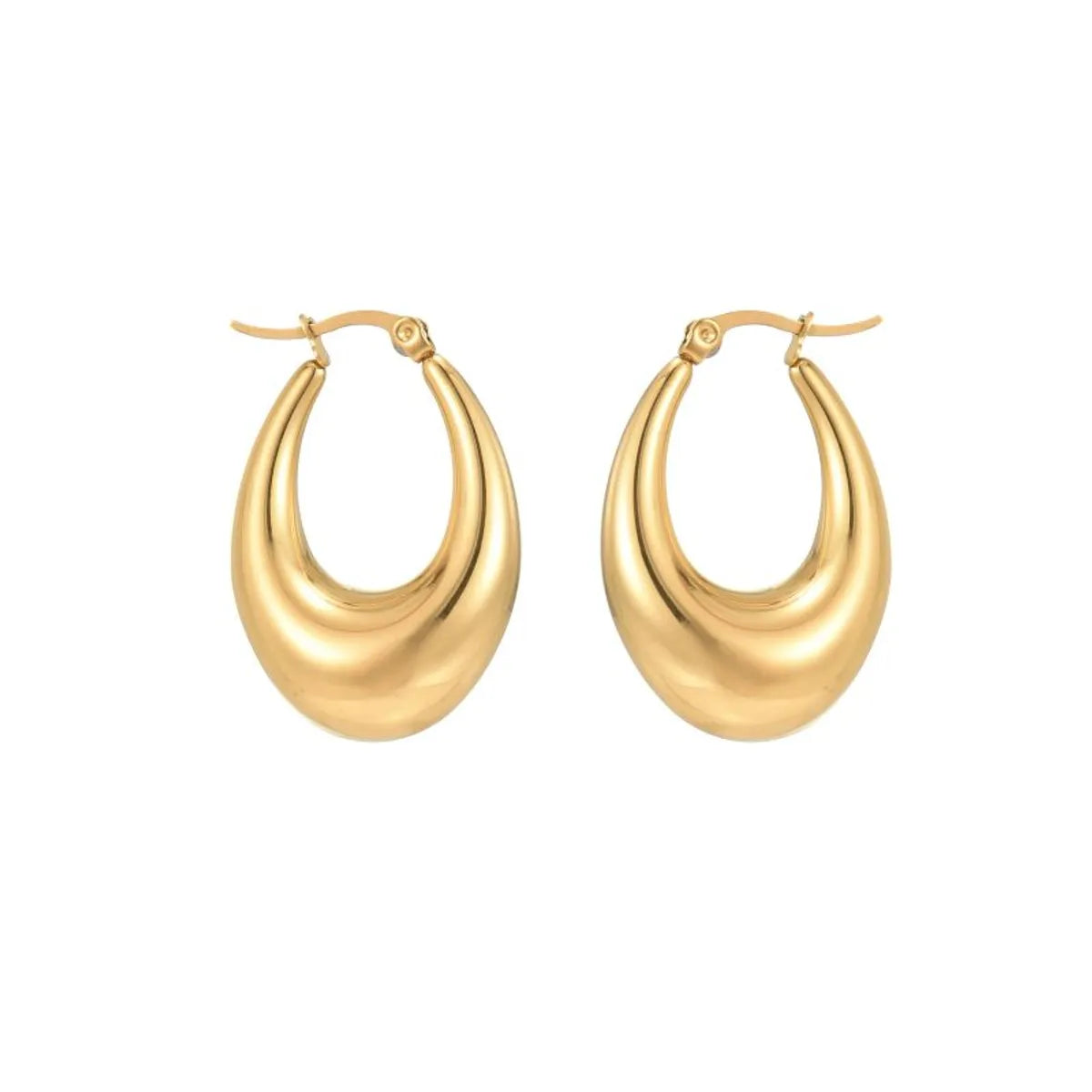 1 Pair Commute V Shape Oval Polishing Plating Stainless Steel 18k Gold Plated Earrings