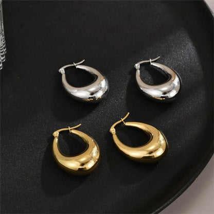 1 Pair Commute V Shape Oval Polishing Plating Stainless Steel 18k Gold Plated Earrings