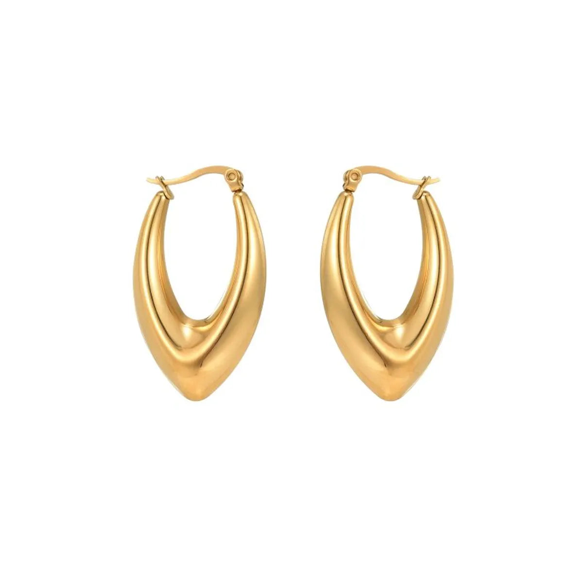 1 Pair Commute V Shape Oval Polishing Plating Stainless Steel 18k Gold Plated Earrings