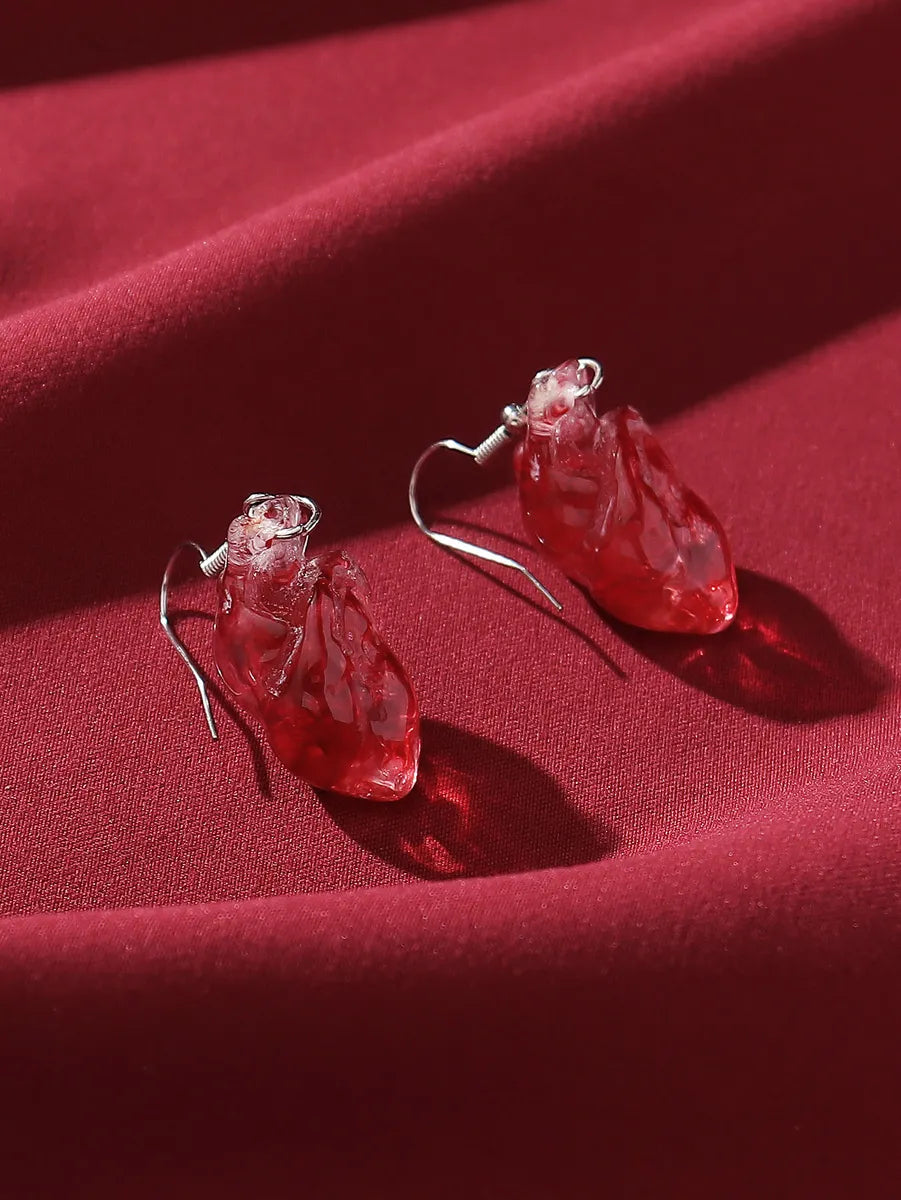 1 Pair Cool Style Brain Heart Epoxy Alloy Resin Drop Earrings