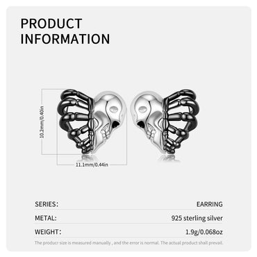 1 Pair Cool Style Heart Shape Skull Sterling Silver Enamel Plating Hollow Out Ear Studs