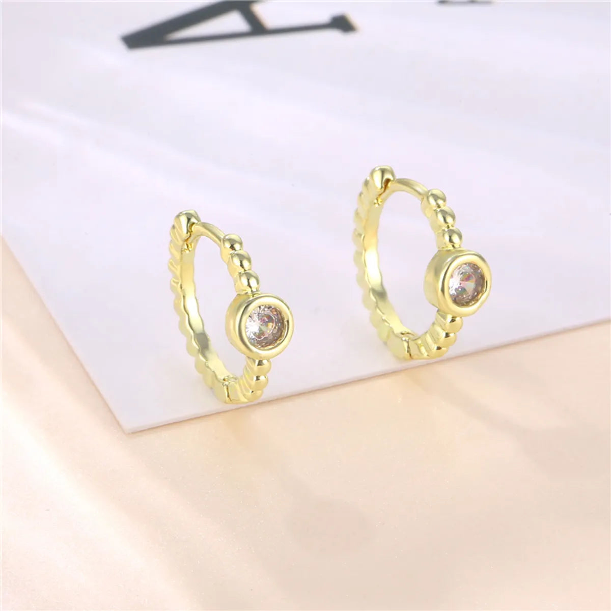 1 Pair Cool Style Shiny C Shape Circle Water Droplets Plating Inlay Copper Alloy Brass Zircon 14K Gold Plated Earrings