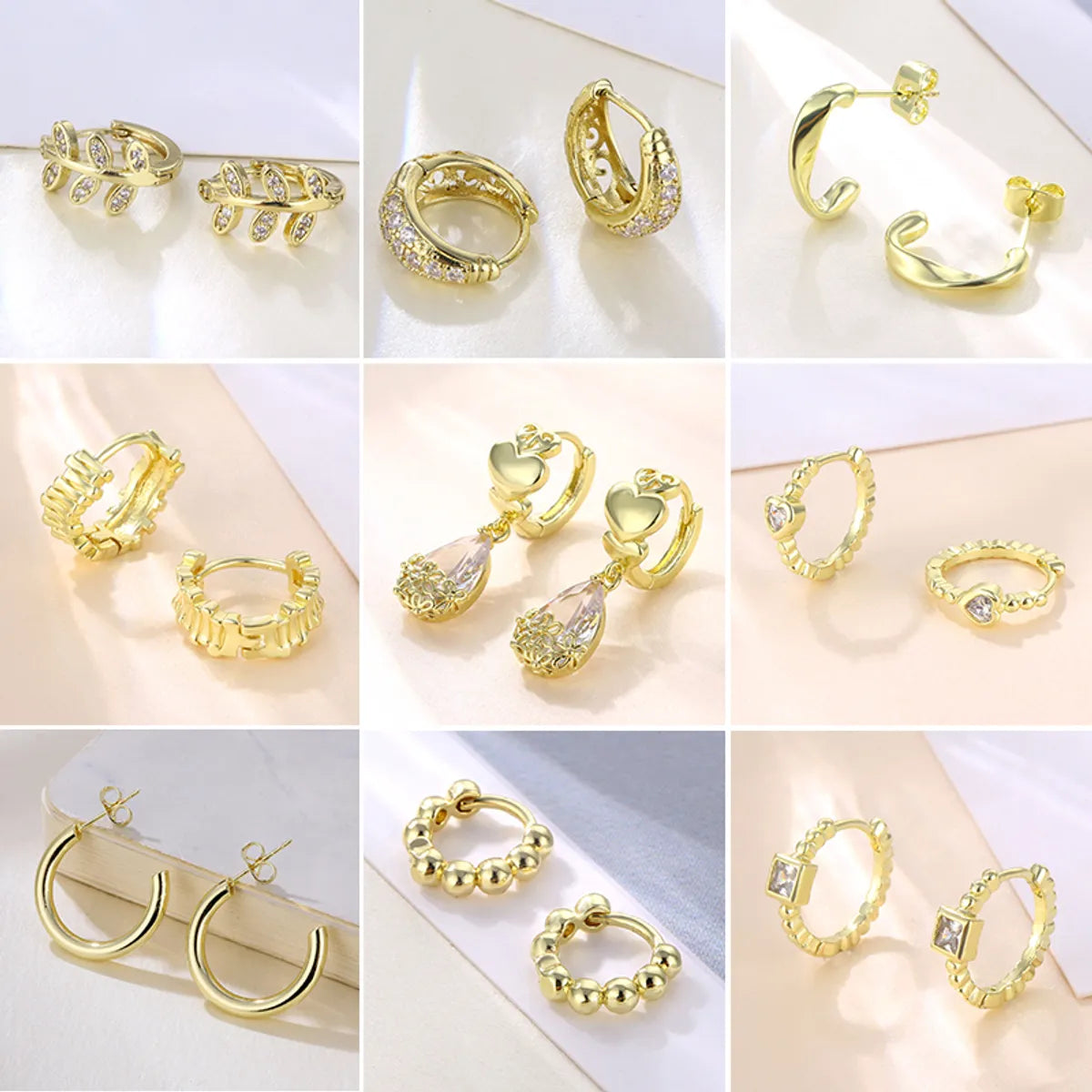 1 Pair Cool Style Shiny C Shape Circle Water Droplets Plating Inlay Copper Alloy Brass Zircon 14K Gold Plated Earrings