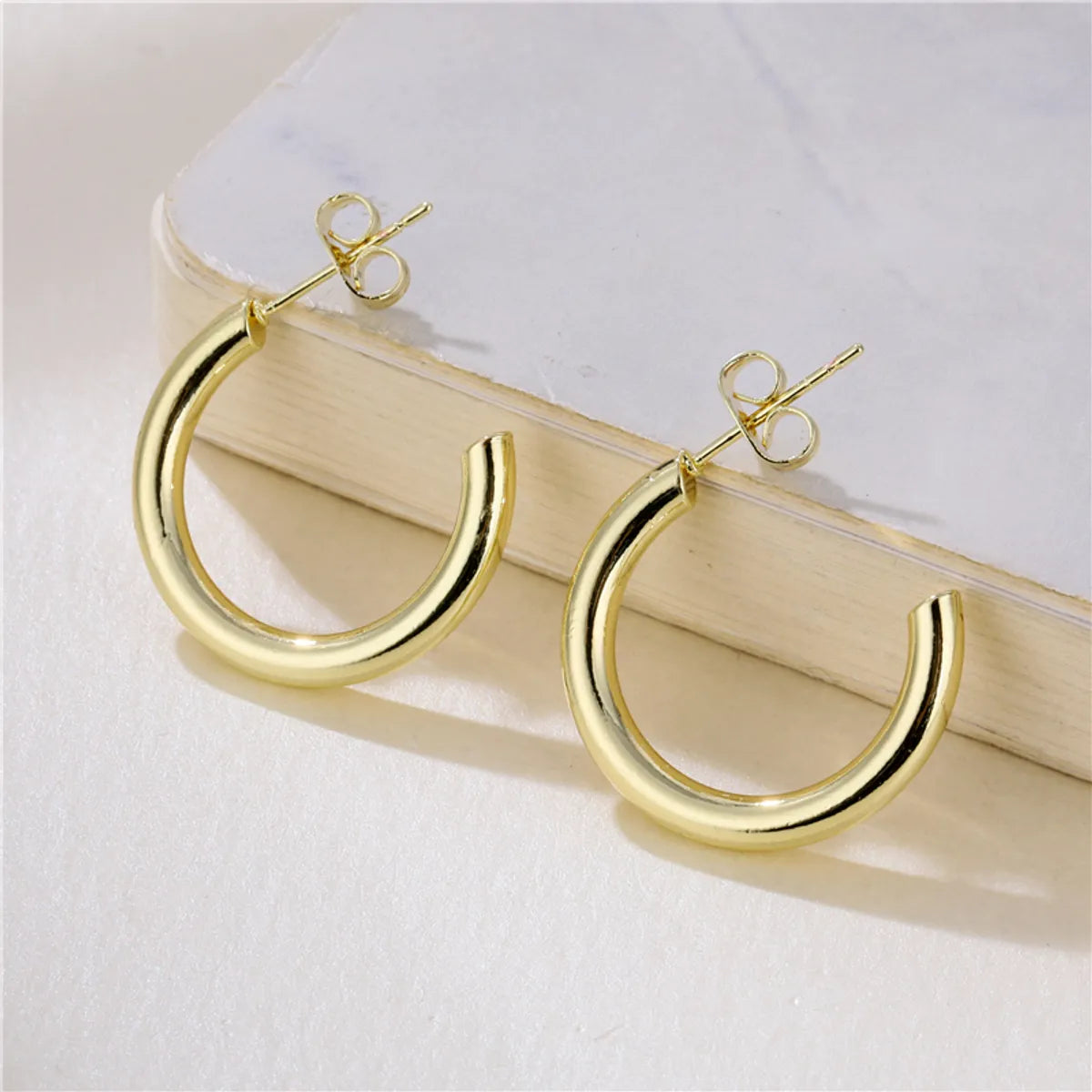 1 Pair Cool Style Shiny C Shape Circle Water Droplets Plating Inlay Copper Alloy Brass Zircon 14K Gold Plated Earrings