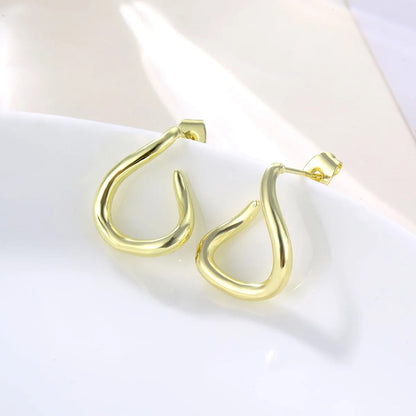 1 Pair Cool Style Shiny C Shape Circle Water Droplets Plating Inlay Copper Alloy Brass Zircon 14K Gold Plated Earrings