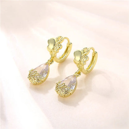 1 Pair Cool Style Shiny C Shape Circle Water Droplets Plating Inlay Copper Alloy Brass Zircon 14K Gold Plated Earrings