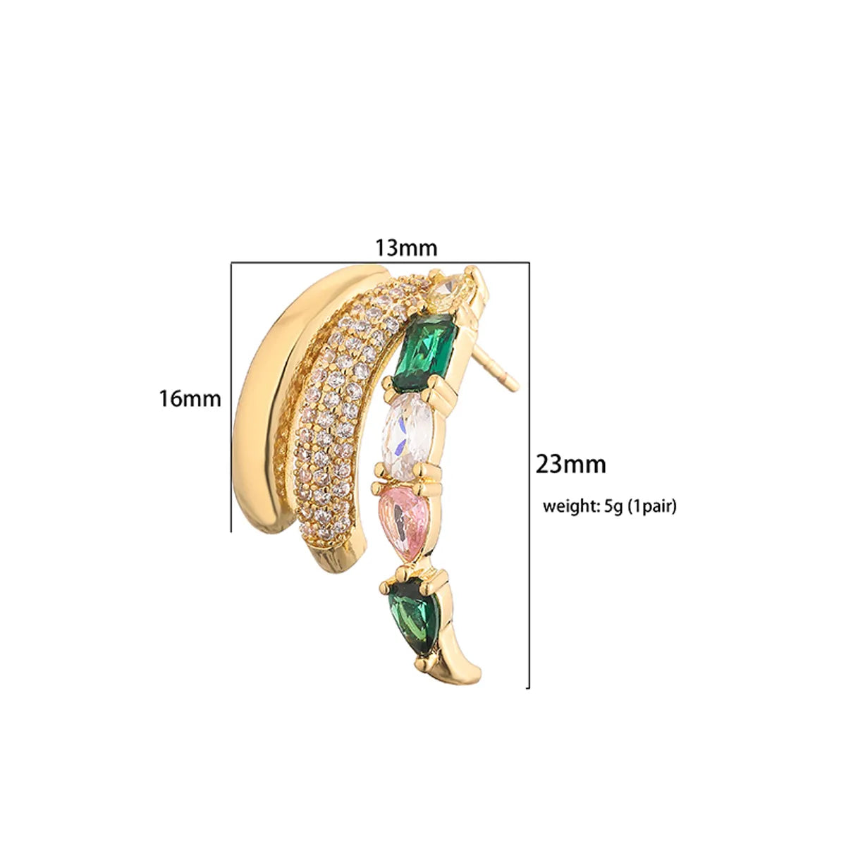 1 Pair Cool Style Shiny C Shape Plating Hollow Out Inlay Copper Zircon 18k Gold Plated Ear Studs