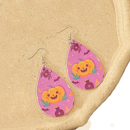 1 Pair Cool Style Water Droplets Bat Skull Printing Pu Leather Earrings