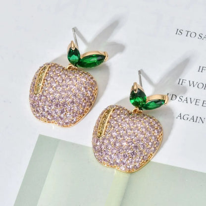 1 Pair Cute Apple Plating Inlay Copper Zircon 18k Gold Plated Ear Studs