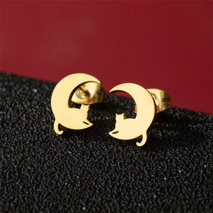 1 Pair Cute Basic Classic Style Dog Lion Cat Polishing Plating 304 Stainless Steel 18K Gold Plated Ear Studs