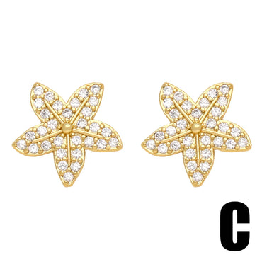 1 Pair Cute Basic Simple Style Starfish Bear Heart Shape Plating Inlay Copper Zircon 18k Gold Plated Ear Studs